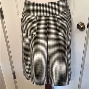PETER ELLIOT SKIRT A-LINE BLACK WHITE PLAID PLEATS POCKETS Italy Size 40 4 S